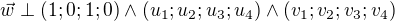 $\vec{w}\perp (1;0;1;0)\wedge (u_1;u_2;u_3;u_4)\wedge (v_1;v_2;v_3;v_4)$
