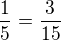 $\frac15=\frac3{15}$
