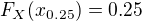 $F_X(x_{0.25}) = 0.25$