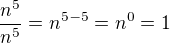 kopírovat do textarea $\frac{n^5}{n^5}=n^{5-5}= n^0=1$