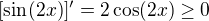 $[\sin(2x)]'=2\cos(2x)\geq0$
