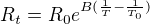 $R_{t}=R_{0}e^{B(\frac{1}{T}-\frac{1}{T_{0}})}$