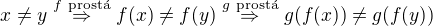 $x\neq y\overset{f\ \text{prost�}}{\Rightarrow}f(x)\neq f(y)\overset{g\ \text{prost�}}{\Rightarrow}g(f(x))\neq g(f(y))$