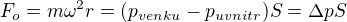 $F_o=m\omega^2r=(p_{venku}-p_{uvnitr})S=\Delta pS$