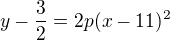 $y-\frac 32=2p(x-11)^2$