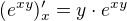 $(e^{xy})_x'=y\cdot e^{xy}$