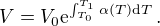 $V = V_0 \mathrm{e}^{\int_{T_0}^{T_1} \alpha(T) \mathrm{d}T} \, .$