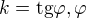 $k=\text{tg}\varphi , \varphi $