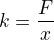 $k=\frac{F}{x}$