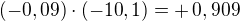 $(-0,09)\cdot(-10,1)=+\,0,909$