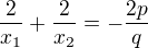 $\frac{2}{x_1}+\frac{2}{x_2}=-\frac{2p}{q}$