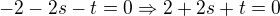 $-2-2s-t=0\Rightarrow 2+2s+t=0$