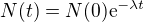 $N(t)=N(0)\mathrm{e}^{-\lambda t}$