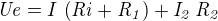 kopírovat do textarea ${\it Ue}=I\,\left({\it Ri}+{\it R_1}\right)+{\it I_2}\,{\it R_2}$