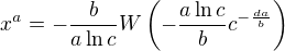 $x^a = -\frac{b}{a\ln c}W\left(-\frac{a\ln c}{b}c^{-\frac{da}{b}}\right)$