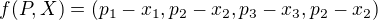 $f(P,X)=(p_{1}-x_{1},p_{2}-x_{2},p_{3}-x_{3},p_{2}-x_{2})$
