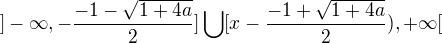 $]-\infty,-\frac{-1-\sqrt{1+4a}}2]\bigcup [x- \frac{-1+\sqrt{1+4a}}2), +\infty [$