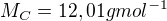 $M_C=12,01 g mol^{-1}$