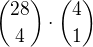 ${28\choose 4}\cdot {4\choose 1}$