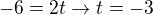 $-6=2t\rightarrow t=-3$