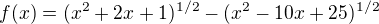 $f(x)=(x^2+2x+1)^{1/2}-(x^2-10x+25)^{1/2}$