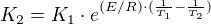 $ K_2 = {K_1}\cdot {e^{(E/R)\cdot(\frac{1}{T_1}-\frac{1}{T_2})}}$
