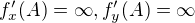 $f'_x(A)=\infty,f'_y(A)=\infty$