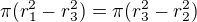 $\pi (r_1^2-r_3^2)=\pi (r_3^2-r_2^2)$