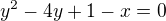 $ y^2-4y+1-x=0$