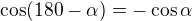$\cos (180-\alpha ) = -\cos \alpha $