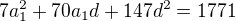 $7a_1^2+70a_1d+147d^2=1771$