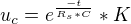 $u_{c}={e^{\frac{-t}{R_{s}*C}}}*{K}$