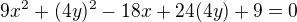 $9x^2+(4y)^2-18x+24(4y)+9=0$