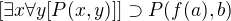 $[\exists x \forall y [P(x , y)]] \supset P(f(a),b)$