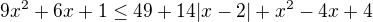 $9x^2+6x+1 \le 49+14|x-2|+x^2-4x+4$