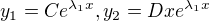 kopírovat do textarea $y_1=Ce^{\lambda_1 x}, y_2=Dxe^{\lambda_1 x}$