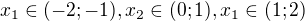 $x_1\in(-2;-1),x_2\in(0;1),x_1\in(1;2)$