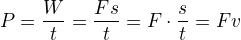 kopírovat do textarea $P=\frac{W}{t}=\frac{Fs}{t}=F\cdot\frac{s}{t}=Fv$