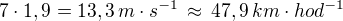 kopírovat do textarea $7\cdot 1,9=13,3\,m\cdot s^{-1}\,\approx\,47,9\,km\cdot hod^{-1}$