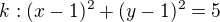 kopírovat do textarea $k:(x-1)^2+(y-1)^2=5$