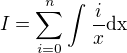 $I = \sum_{i=0}^{n}\int_{}^{}\frac{i}{x}\text{dx}$