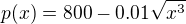 $p(x)=800-0.01\sqrt{x^3}$