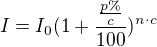$I=I_{0}(1+\frac{\frac{p\%}{c} }{100})^{n\cdot c}$