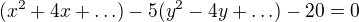 $(x^2+4x+\ldots)-5(y^2-4y+\ldots)-20=0$