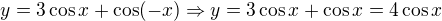 $y=3\cos x+\cos (-x)\Rightarrow y=3\cos x+\cos x=4\cos x$
