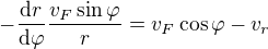 $-\frac{\text dr}{\text d\varphi}\frac{v_F\sin\varphi}{r}=v_F\cos\varphi-v_r$