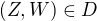 $(Z,W)\in D$