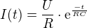 $I(t) = \frac{U}{R}\cdot \mathrm{e}^{\frac{-t}{RC}}$