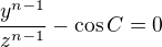 $\frac{y^{n-1}}{z^{n-1}}-\cos{C}=0$