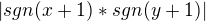 $|sgn(x+1) * sgn(y+1)|$